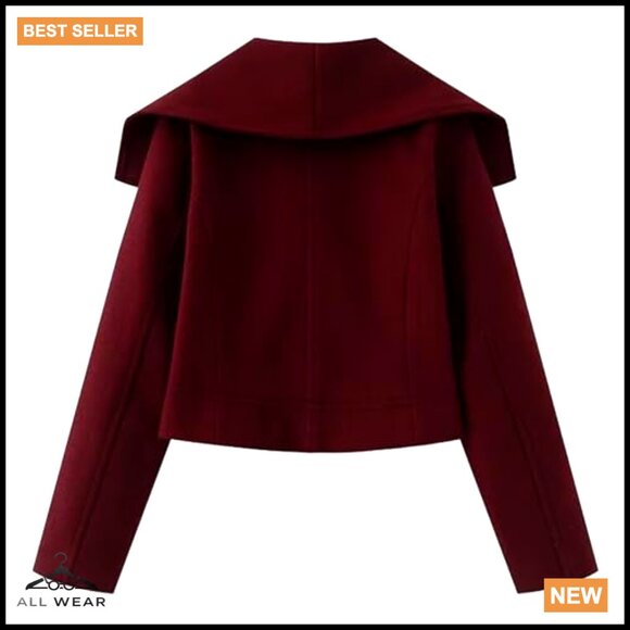 Short Wool Pea Coat Elegant Peter Pan Collar Trench Outerwear Classic Fit - Picture 3 of 7